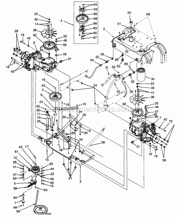 Hydraulic Drive, Lines & Filter Mfg. 4-20-98 Diagram and Parts List for Z48L 53AC365M100, 53BA1D5M100 Cub Cadet Lawn Mower